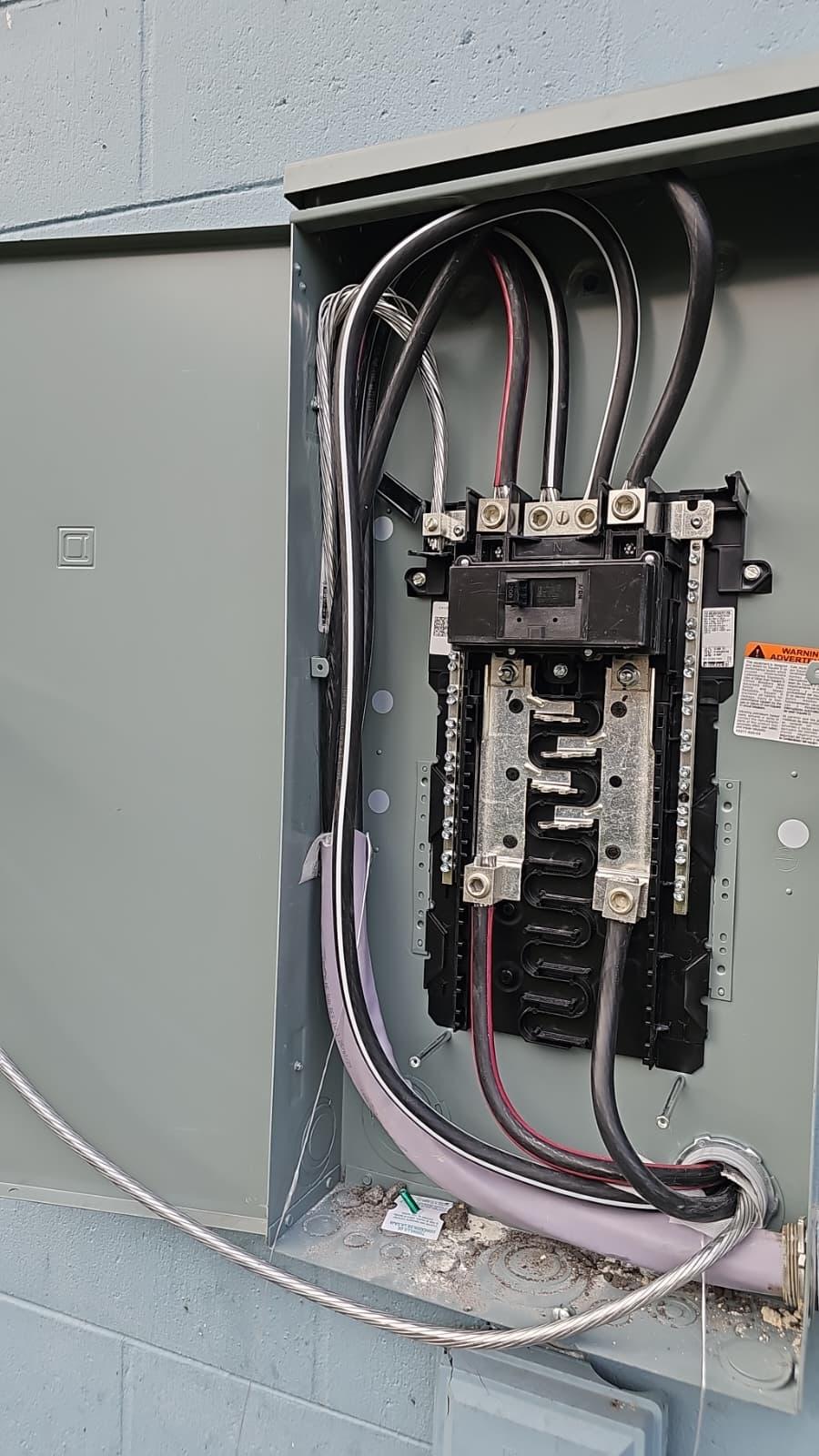 Service entrance panel wiring close-up