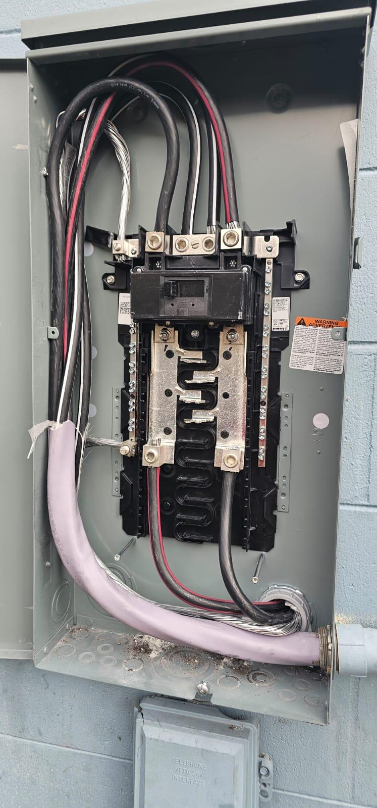 Service entrance panel with main breaker and feeders